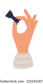 Hand with rook chess piece flat icon Strategic game. Vector illustration