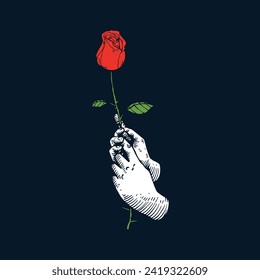 hand and rose flower artwork