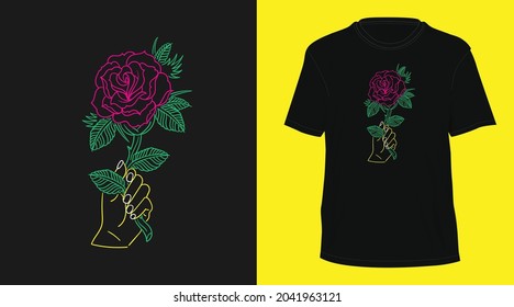 hand rose vintage monoline hand drawn tshirt design