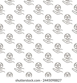 Hand with Round Radiation symbol vector concept outline seamless pattern