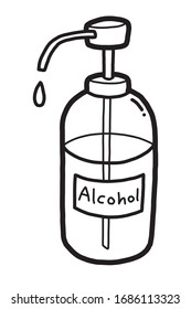 Hand rub alcohol / cartoon vector and illustration, black and white style, isolated on white background