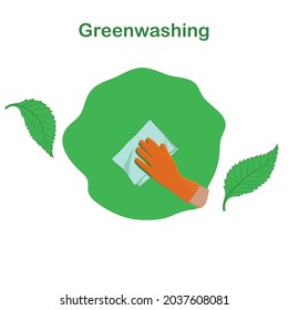 Hand in a rubber glove holds a technical napkin - vector. Quality control of environmentally friendly products. Greenwashing