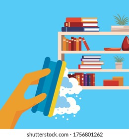 hand with rubber glove and sponge housekeeping accessory vector illustration design