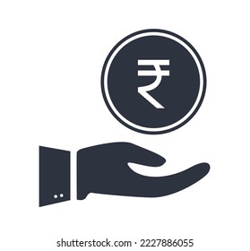 Hand Rupee Coin Silhouette Icon Business Investment Financial Banking Illustration