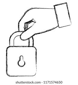 hand with safe secure padlock