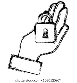 hand with safe secure padlock icon