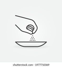 Hand with Salt and Plate linear vector Seasoning concept icon or logo element