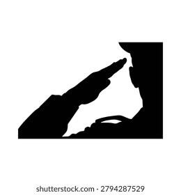 Hand saluting silhouette against white background patriotic gesture