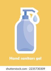 Hand sanitars gal sticker. Antibacterial products for cleaning hands and preventing spread of viral diseases. Hygiene and health care, cleanliness. Poster or banner. Cartoon flat vector illustration