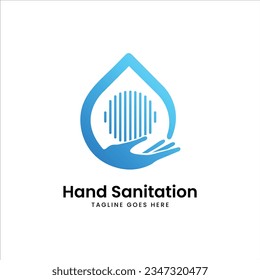 El diseño del logo de Hand Sanitation incluye una gota de agua y un color azul