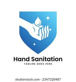 Hand Sanitation's logo design includes a water drop and blue color