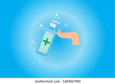 Hand sanitizer. Alcohol bottle cleaners kill most bacteria, fungi, and stop viruses like coronavirus. Bottle cleaning Prevents the spread of Covid-19.