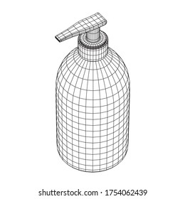 Hand sanitizer alcohol bottle for hygiene. Disinfection concept. Wireframe low poly mesh vector illustration.