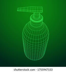 Hand sanitizer alcohol bottle for hygiene. Disinfection concept. Wireframe low poly mesh vector illustration.