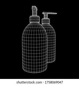 Hand sanitizer alcohol bottle for hygiene. Disinfection concept. Wireframe low poly mesh vector illustration.