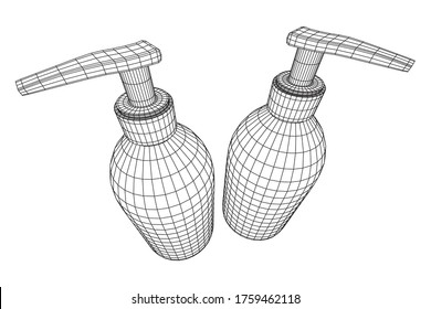 Hand sanitizer alcohol bottle for hygiene. Disinfection concept. Wireframe low poly mesh vector illustration.