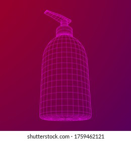 Hand sanitizer alcohol bottle for hygiene. Disinfection concept. Wireframe low poly mesh vector illustration.