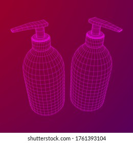 Hand sanitizer alcohol bottle for hygiene. Disinfection concept. Wireframe low poly mesh vector illustration.