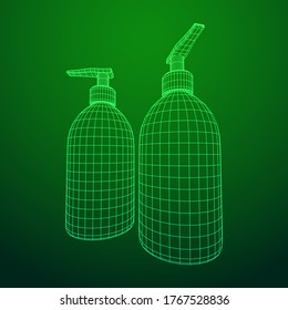 Hand sanitizer alcohol bottle for hygiene. Disinfection concept. Wireframe low poly mesh vector illustration.