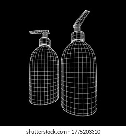 Hand sanitizer alcohol bottle for hygiene. Disinfection concept. Wireframe low poly mesh vector illustration.