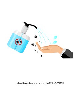 Hand sanitizer. Alcohol cleansing agents kill most bacteria, fungi, and stop viruses like coronavirus. Cleaning products. Prevention of the spread of Covid-19.