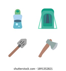 hand sanitizer, big backpack, and some stuff for camping icon logo with flaticon style vector. great for use web, mobile app, pattern, design etc.