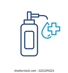 Hand Sanitizer Bottle Color Line Icon. Alcohol Disinfection Bottle with Pump Linear Icon. Sanitizer Gel or Antiseptic Liquid for kill Bacteria, Fungi and Virus. Editable stroke. Vector illustration.