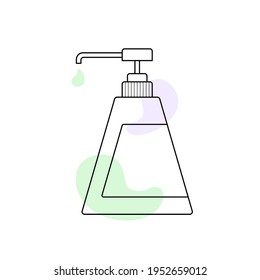 Hand Sanitizer Bottle. Dispenser and label. Alcohol Gel against viruses, bacteria, flu, coronavirus. Hand Washing. Black Outline. Vector illustration, flat design