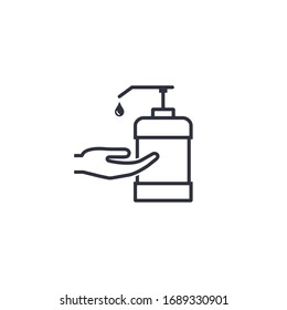 Hand und anitisierende Flasche Symbol im flachen Stil einzeln auf weißem Hintergrund. Vektorillustration.