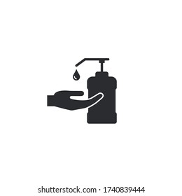 Hand and sanitizer bottle icon in flat style isolated on white. Vector illustration.