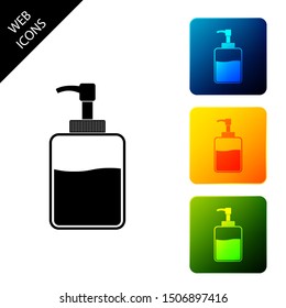 Hand sanitizer bottle icon isolated on white background. Disinfection concept. Washing gel. Alcohol bottle for hygiene. Set icons colorful square buttons. Vector Illustration