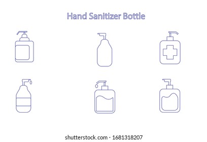 Hand sanitizer bottle icon in outline style isolated on white background. Symbol for your web site design, logo, app, UI. Vector illustration