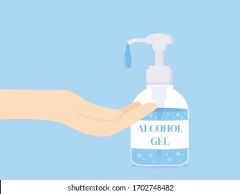 Hand sanitizer bottle icon, washing gel. Waterless hand cleaner. Handwashing. Wash your hands concept.Vector illustration, flat design