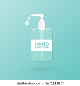 Hand sanitizer bottle isolated with pump. Washing alcohol gel used against viruses, bacteria, flu, coronavirus. Waterless hand cleaner. Handwashing. Vector illustration, flat design