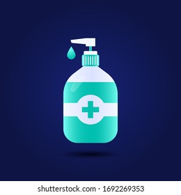 Handsanisierer-Flasche einzeln mit Pumpe. Waschen des Alkoholgels gegen Viren, Bakterien, Grippe, Coronavirus. Wasserlose Handreiniger. Handwascherei, Vektorillustration, flaches Design