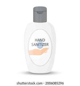 Frasco de desinfectante manual aislado con bomba. Gel de alcohol de lavado utilizado contra virus, bacterias, gripe, coronavirus. Limpiador de manos sin agua. Lavado de manos. Ilustración vectorial, diseño plano