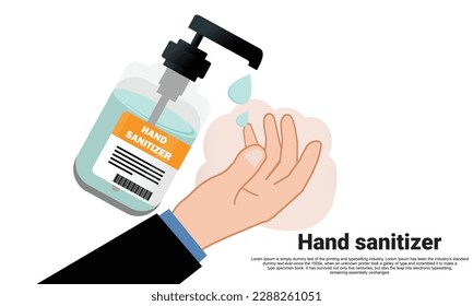 Handsanisierer-Flasche einzeln mit Pumpe. Waschen des Alkoholgels gegen Viren, Bakterien, Grippe, Coronavirus. Wasserlose Handreiniger. Händewaschen. Schwarzer Umriss. Vektorgrafik, flaches Design