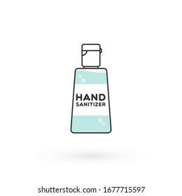 Hand sanitizer bottle isolated. Washing alcohol gel used against viruses, bacteria, flu, coronavirus. Waterless hand cleaner. Pocket size. Handwashing. Vector illustration, flat design