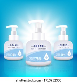 hand sanitizer bottle mockup and label design vector graphic template for packaging design