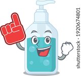Hand sanitizer in cartoon drawing character design with Foam finger