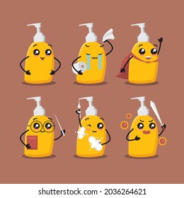 Hand sanitizer character for cleaning with cute face. Hand sanitizer character