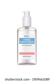 Hand sanitizer composition with realistic image of antivirus aerosol dispenser spray bottle with label vector illustration
