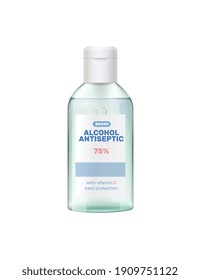 Handanitisierer-Zusammensetzung mit realistischem Bild der Aerosol-Dispenser-Sprühflasche mit etikettierter Vektorgrafik
