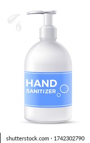 Hand sanitizer container with antiseptic cream. Wash your hands, protect yourself from virus.