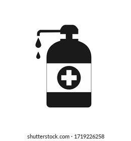 Hand sanitizer containers icon. Washing alcohol gel used against viruses, bacteria, flu, coronavirus. Waterless hand cleaner. Hand washing. Black outline. Vector illustration, flat design
