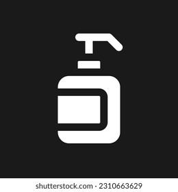 Hand sanitizer dark mode glyph ui icon. Disinfectant. Pump bottle. User interface design. White silhouette symbol on black space. Solid pictogram for web, mobile. Vector isolated illustration