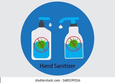 Hand sanitizer design.Illustration of two hand wash bottles. Icon,symbol of container.Antiseptic liquid.