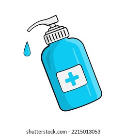 Sanizador de mano con gota. Ilustración vectorial. Caricatura