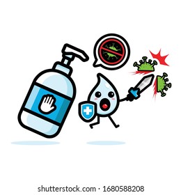 hand sanitizer fighting coronavirus vector design
