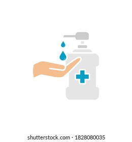 Hand-Sanitier-Flachsymbol einzeln auf weißem Hintergrund. Vektorgrafik